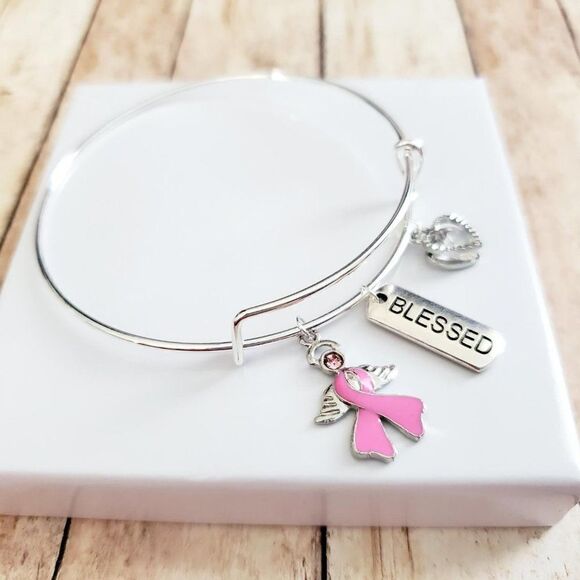 Breast Cancer Awareness Bracelet, Pink Ribbon, Motivational Gift - Picture 4 of 12